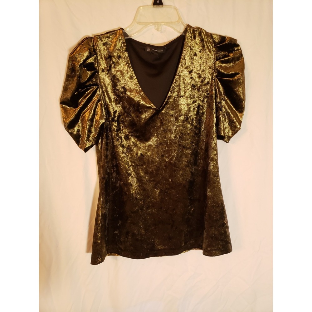 Women's International Concepts Gold/Black Shimmer Short Sleeve Top Size S